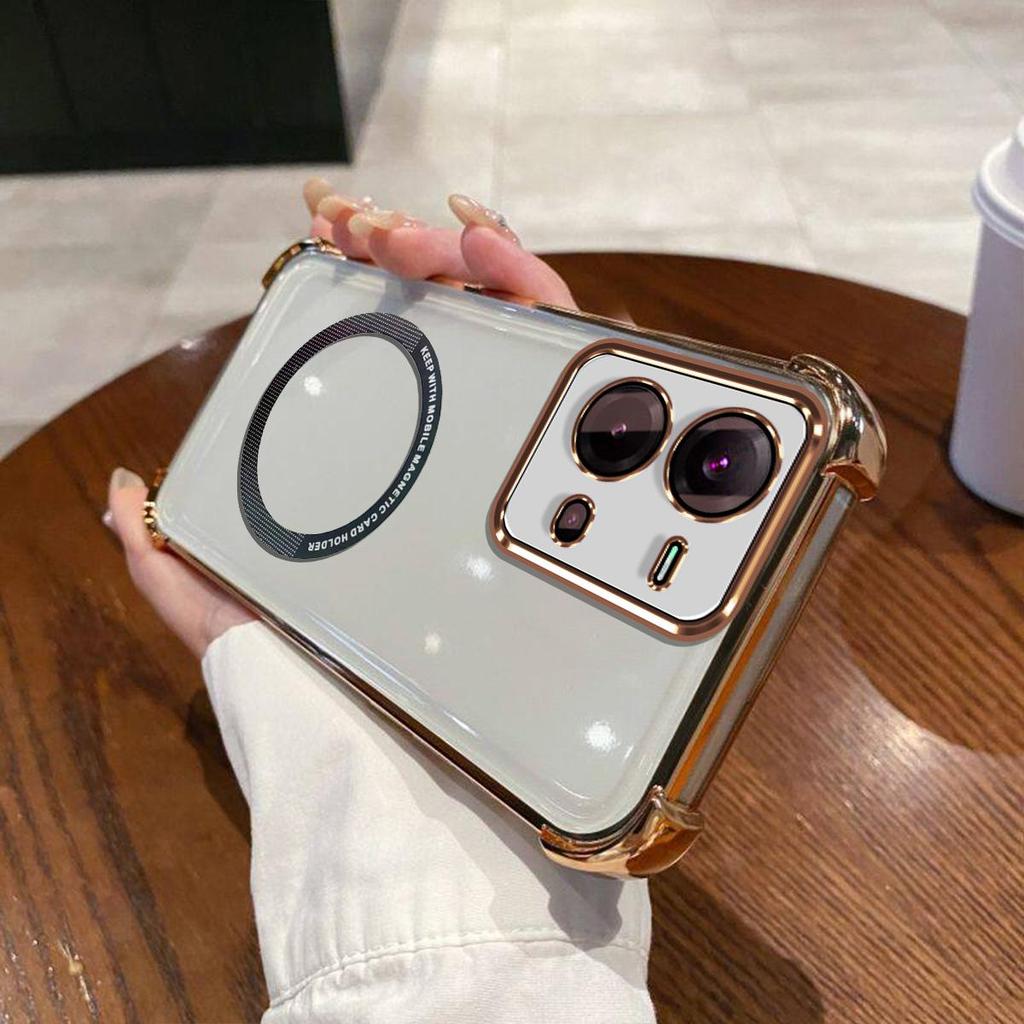 Case for Vivo V25e,V25 5G Clear Magnetic Casing Electroplated Lens Frame Phone Cover