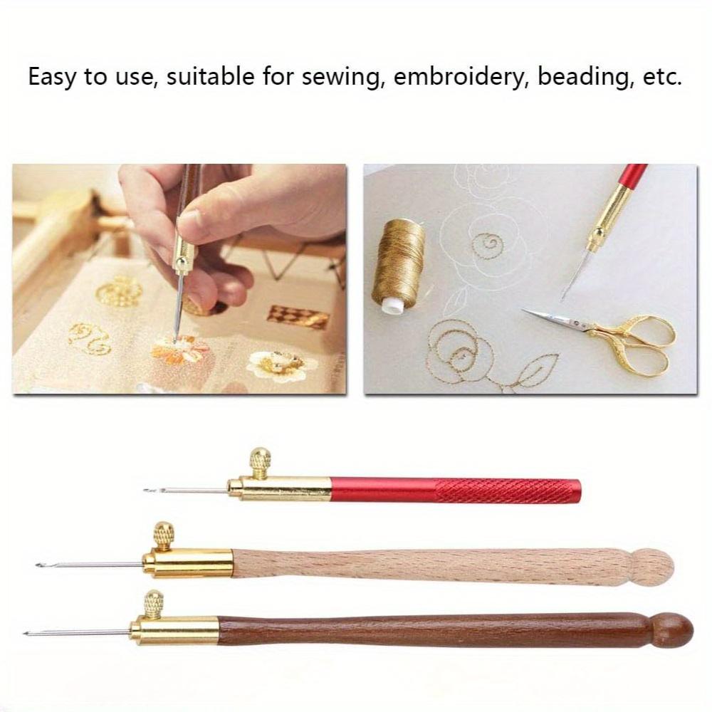3Pcs Stainless Steel Wood Handle Embroidery Crochet Hooks with 9 Needles French Tambour Beading Sequins Sewing Craft Tool