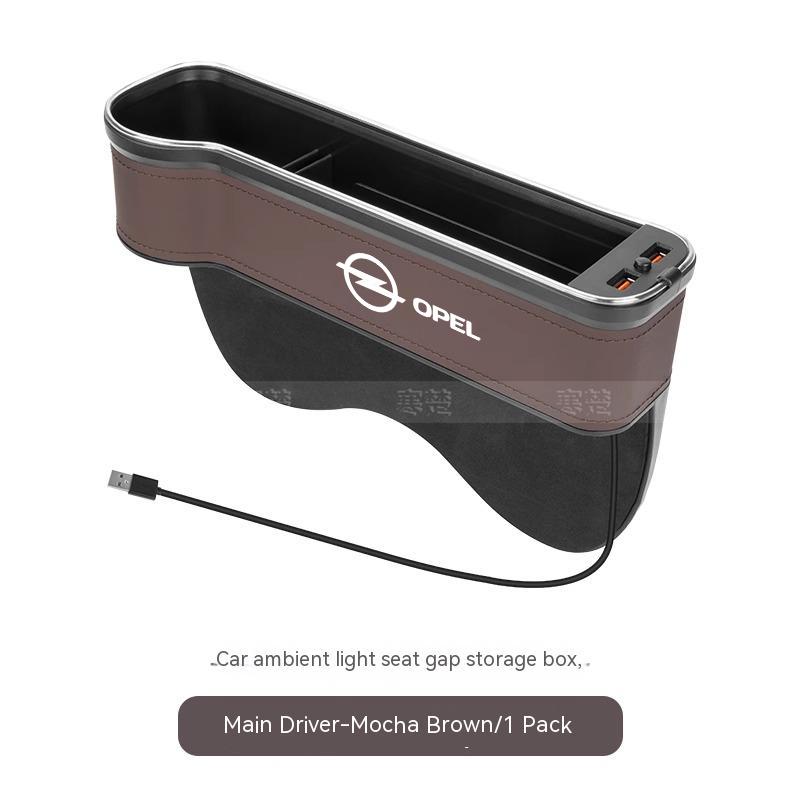 Car Seat Gap Slot Storage Box With Atmosphere lamp USB Charging Opel OPCline ASTRA CORSA INSIGNIA MOKKA VECTRA ZAFIRA GTC Tigra