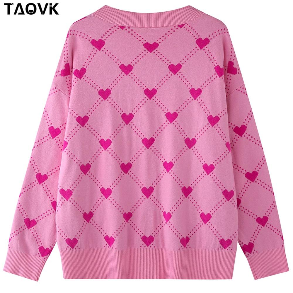 TAOVK Женские вязаные кардиганы, женские свитера с v-образным вырезом и сердечками, свободные повседневные трикотажные изделия с карманами, джемперы Kawaii, Лидер продаж