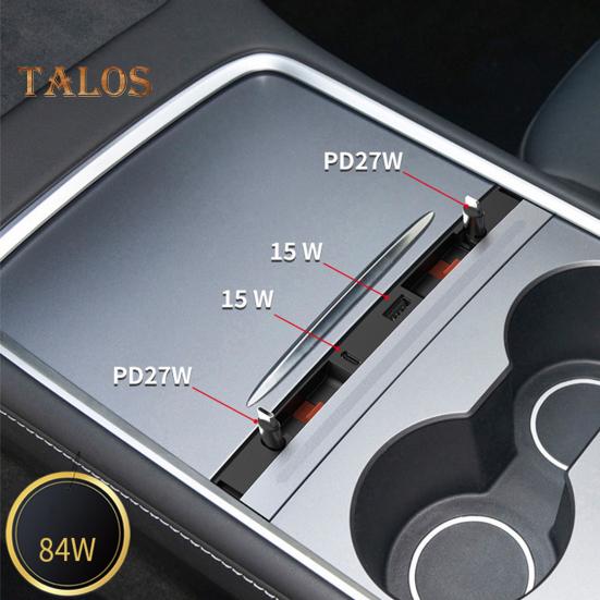 USB-концентратор, быстрое зарядное устройство для Tesla Model 3 Model Y, водонепроницаемая док-станция мощностью 27 Вт с подсветкой, выдвижным кабелем, 4 порта для зарядки, автомобильные аксессуары