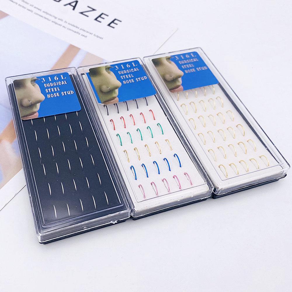 Поддельные кольца для носа в форме буквы С из нержавеющей стали, круглые титановые стальные серьги-гвоздики для носа, украшения для пирсинга, 40 коробок.