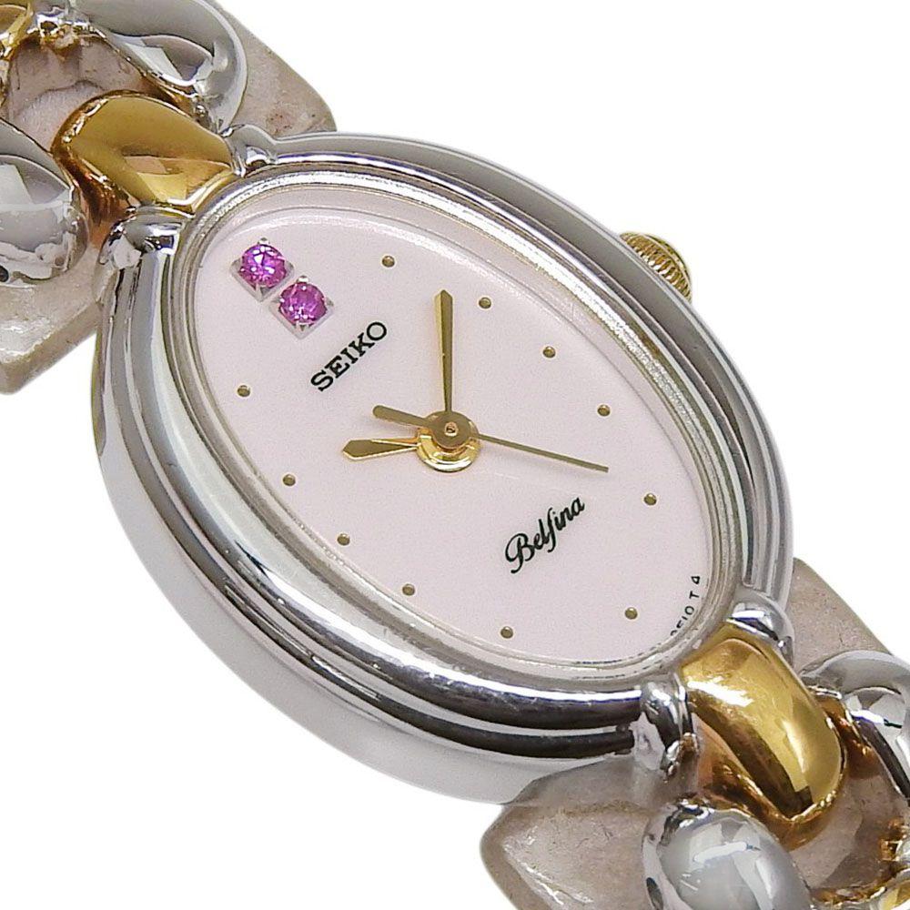 Used [SEIKO] Seiko Belfina 1F21-5B00 SWGX018 Stainless Steel Quartz Analog Display Ladies White Dial Watch