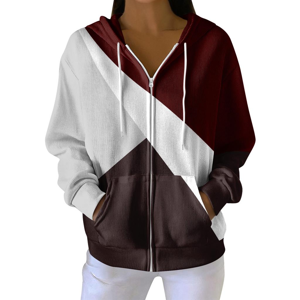 Women's Casual Fashion Long-Sleeved Zip-Up Christmas Print Knitted Hoodie