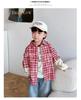 Детская рубашка с красными лацканами в клетку — в стиле колледжа, весна/осень 2025 г., комплект из двух предметов для мальчиков и девочек