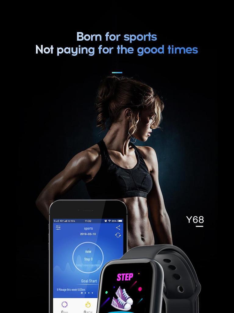 Умный браслет Y68 D20 Macaron — пульс, артериальное давление, отслеживание спортивных показателей, оповещения по Bluetooth