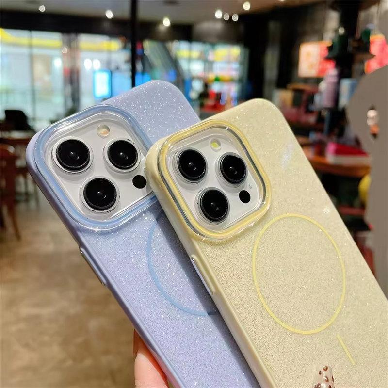 Роскошный блестящий чехол Magsafe Magnetic Case для iPhone 16 13 15 14 Pro Max Wireless Charge Мягкий силиконовый противоударный чехол