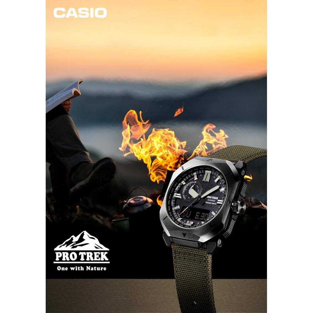 CaSio Men S Pro Trek Climber Line Radio Solar Cordura Prw 6900yb 3jf Khaki