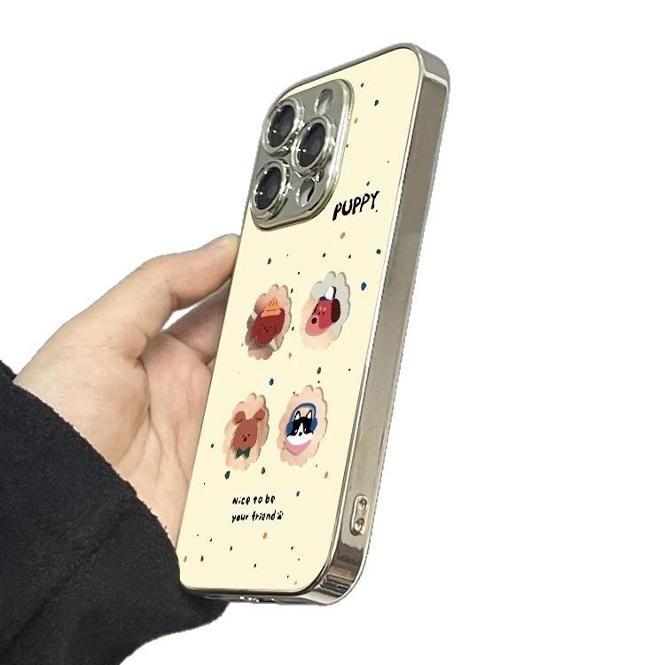 Чехол для мобильного телефона Apple 15 14 13 12 с рисунком щенка в четырех клетках, подходит для iPhone16promax, женский, полностью закрывающий, противоударный, милый
