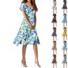 Women's Summer Casual Fashion Flower Print Dress V Neck Short Sleeve Short Skirt