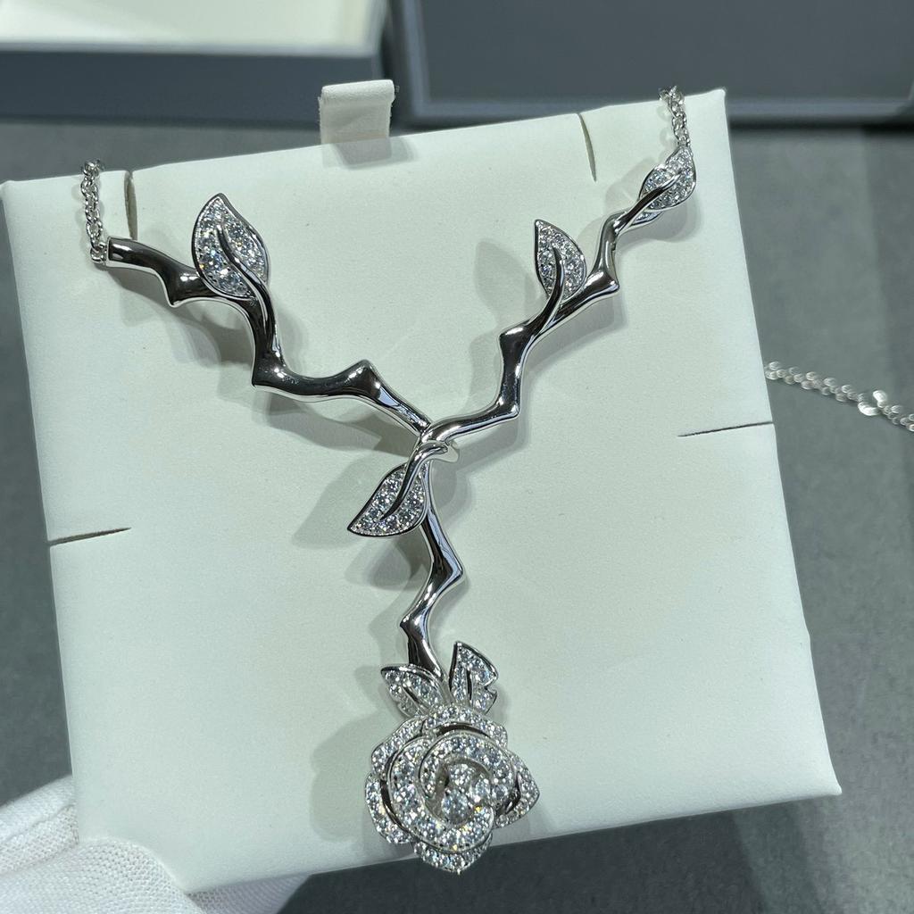 Винтажное колье женское горячего бренда, роскошные украшения для женщин, дизайнерская подвеска, чистое серебро 925 пробы, колье с цветком из розового золота