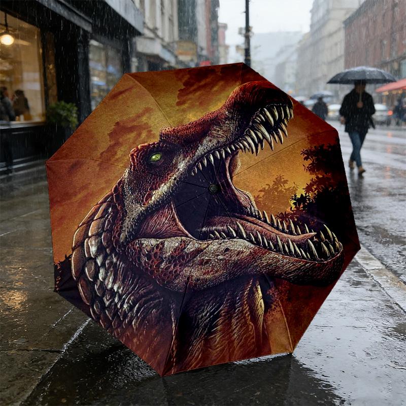 Dinosaur Roar 8 Ribs 3Fold Black Glue Uv Protection Umbrella Sun Protection Rainproof Compact Folding Umbrella For Travel Daily Use C9241307