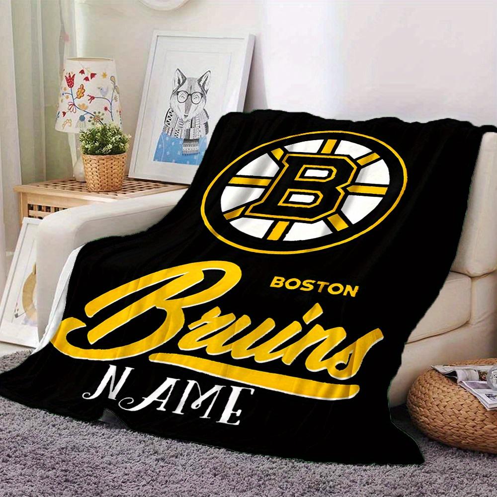 Boston Bruins Logo Four Seasons Blanket Customized With Your Name Lightweight And Warm Perfect Gift For Home Office Camping Sofa Travel Beach Durable