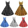 Women Dress Retro A-line Big Swing Tight High Waist Bow Decor Sleeveless V Neck Back Zipper Dot Print Contrast Party Prom Ball Gown Summer Midi Dress