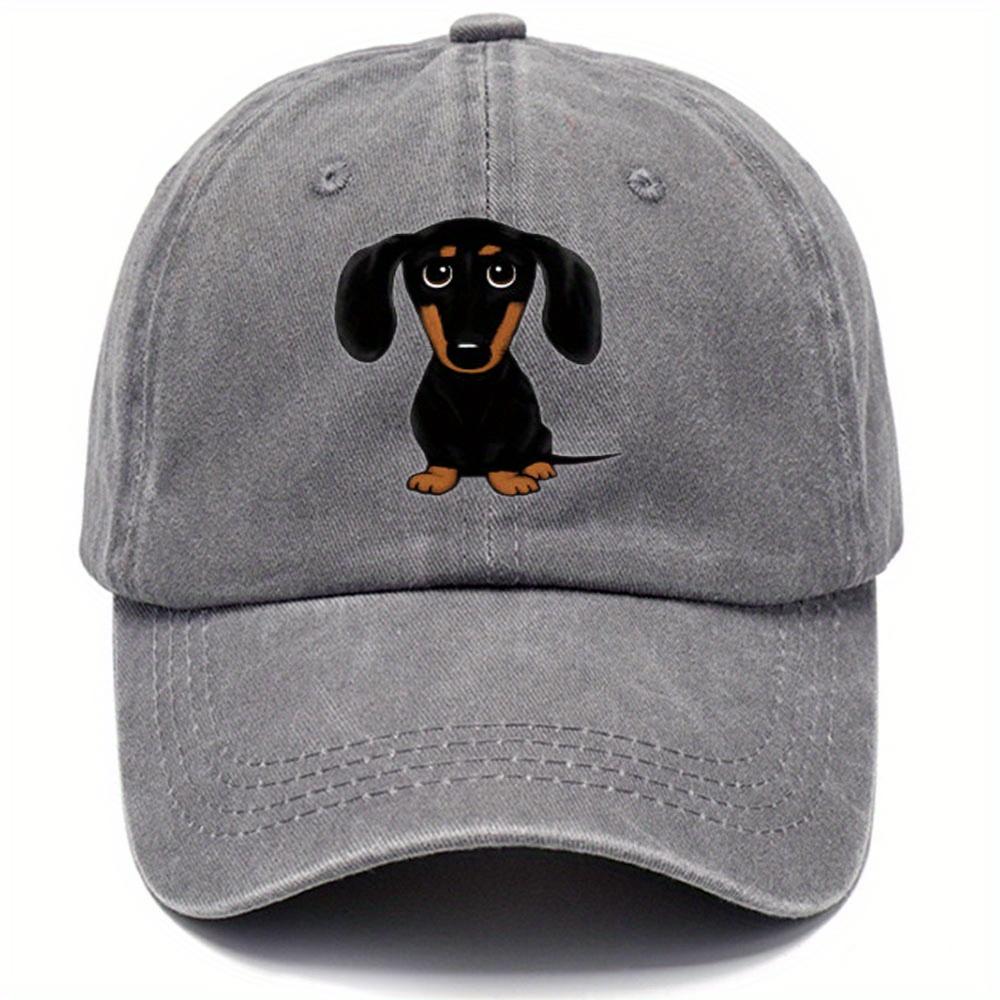 Retro Washed Baseball Cap with Dachshund Print, Casual Style Worn-out Adjustable Dad Hat,