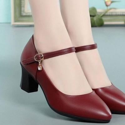 Высокий каблук (6-8см) низкие туфли из полиуретана с острым носком одинарные туфли на толстом каблуке из резины