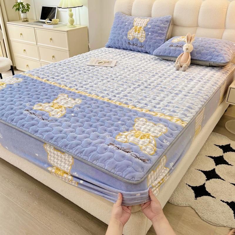 New Soybean Antibacterial Class a Milk Fiber Fitted Sheet Quilted Bedspread Non-Slip Household Dustproof Protective Cover Thickened Mattress