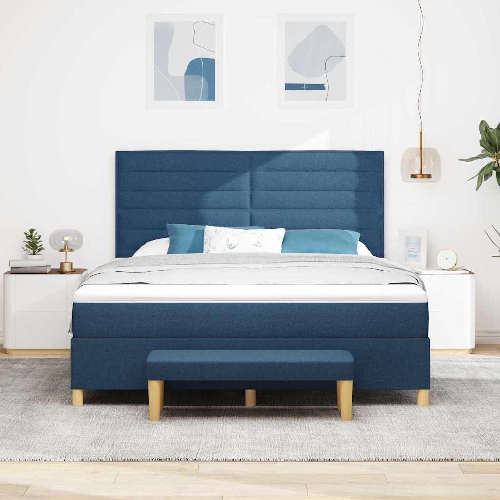 Box Spring Bed with Headboard Blue 200 x 180 cm Fabric