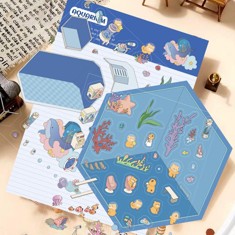 Cartoon Landscape Stickers Multiple Miniature World 3D Hut Unzip DIY Scene Manual Post