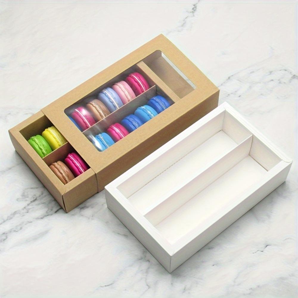 12pcs Macaron Packing Box Transparent Window Kraft Paper Dessert Packaging Box Cookies and Cakes Drawer Box Party Candy Gift Box Gift Party Supplies