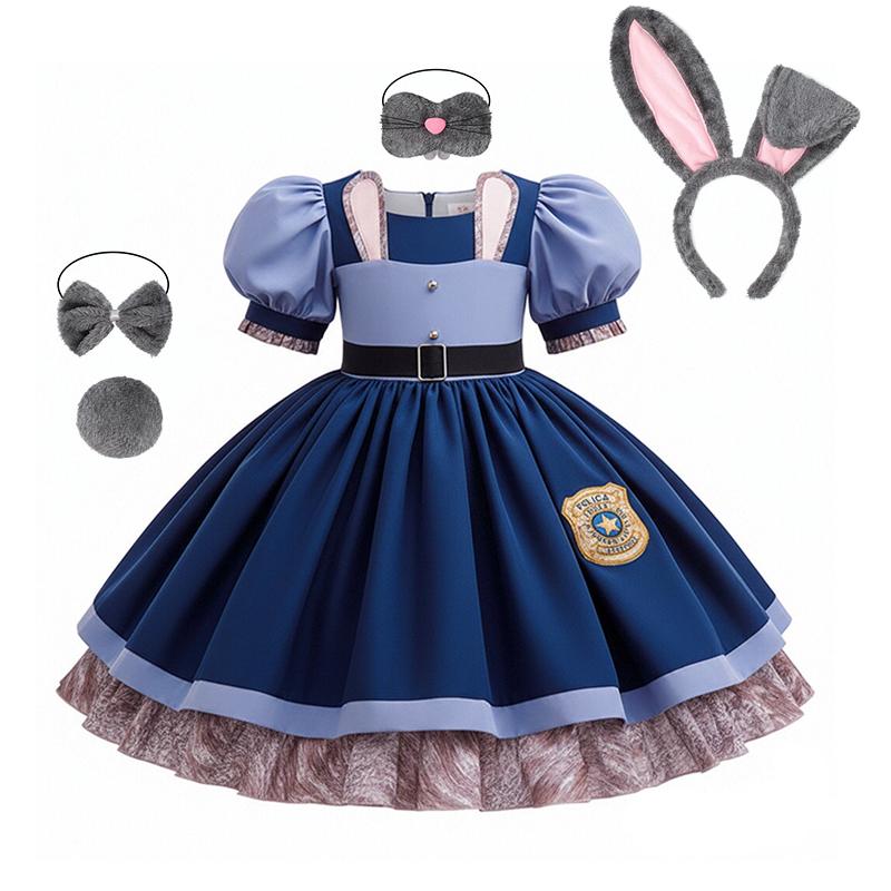 Girl Cosplay  Judy Hopps Police Officer Dress Zootopia Bunny Costume Kids Dress Up Halloween Rabbit Dress Outfits
