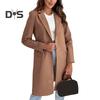 Зимнее женское шерстяное пальто с застежкой на пуговицы, плотная куртка средней длины, однотонная, с отложным воротником, теплое, формальное, деловое, для поездок на работу, пальто