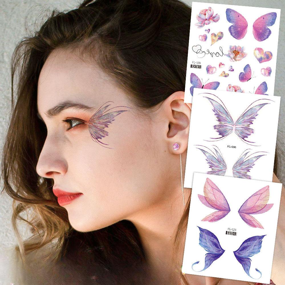 Блестящие татуировки бабочки Временные наклейки Водонепроницаемые татуировки для лица бабочки Блестящие крылья феи Макияж Поддельные татуировки для девочек Подарки на вечеринку