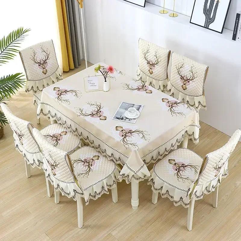 Волнистый кружевной чехол на стул с цветочным узором, утолщенная тканевая подушка для обеденного стола, европейский стиль, большой скатерть с цветком, чехол на стул
