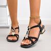 Fashion Bohemia Metal Flower Decoration Cross Strap Sandals Women 2025 Summer Medium Heel Sandals Fashion Slip On Beach Shoes Women