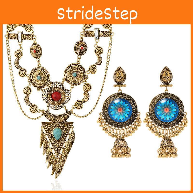 Style Simulation Ethnic Gemstone Decoration Women Necklace And Earring Set
