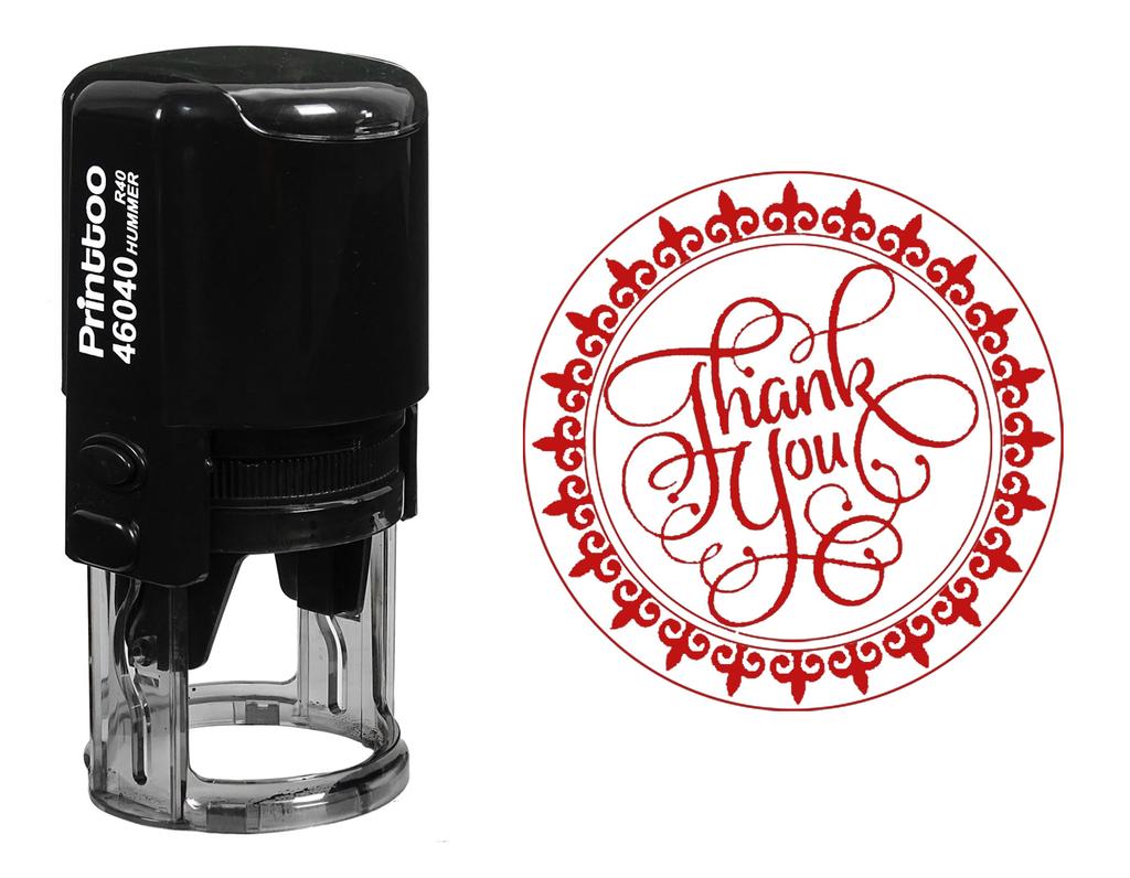 Printtoo Круглая рамка Fleur De Lis монограмма Спасибо Каллиграфия Самостоятельная краска резиновый штамп подарок