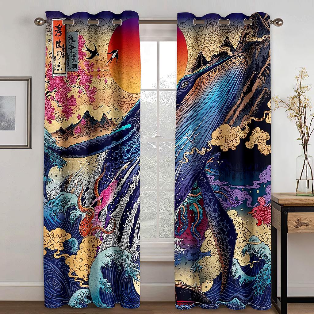 Японские Фудзи черные японские самурайские ронинские солнцезащитные доспехи тонкие оконные шторы для гостиной спальни декор 2 панели