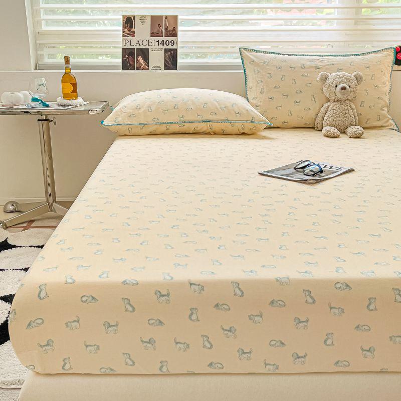 1pc 100% Cotton Fitted Sheet Elastic Bedsheet Breathable Bed Cover Home Bed Linen Sheets Drap De Lit (Pillowcase Need Order)