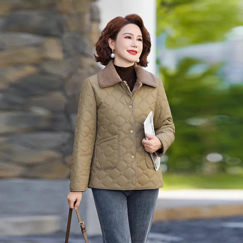 Женская зимняя куртка из искусственной кожи с подкладкой, модная куртка с подкладкой в западном стиле, теплая куртка с подкладкой из бархата для женщин среднего и пожилого возраста