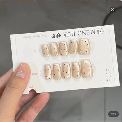 Чисто ручная работа Фототерапия Нейл-арт Цветной горошек Носить готовый продукт для ногтей Повторно используемый патч для ногтей, чтобы показать белизну