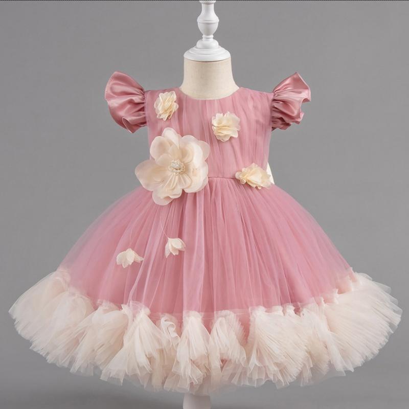 Girls' Baby Sleeveless Dress Short Princess Flower Pink Performance Flying Sleeve Toddler Children's Day Evening Dresses
