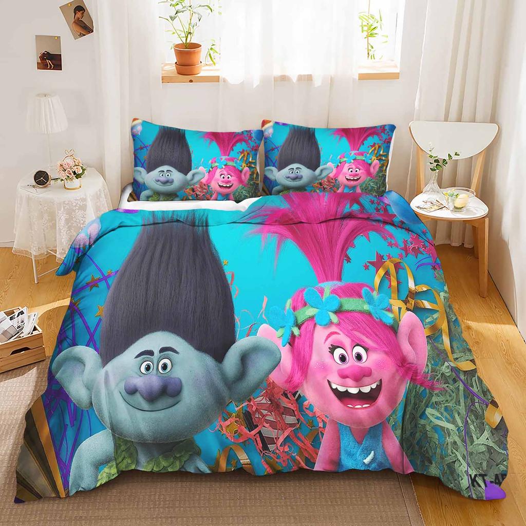 Trolls Anime Bedding Set Duvet Cover 1009 Polyester Suitable For Children And Adults 3-Piece Set