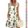 Women's Summer Casual U-shaped Tie Pocket Popular Floral Print Dress