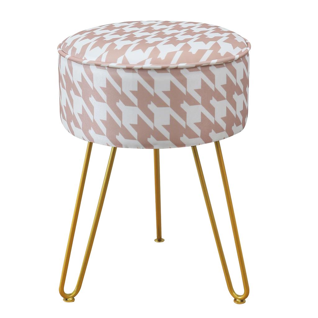 Vanity Stool Chair Round Ice Silk Fabric Ottoman Foot Rest for Makeup Room Living Room Bedroom