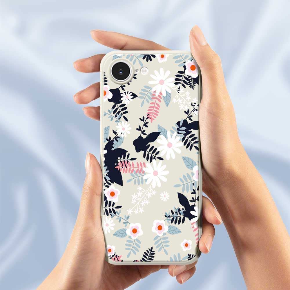 For iPhone 16e Case Flowers and Leaves Pattern Printing Straight Edge TPU Phone Back Cover