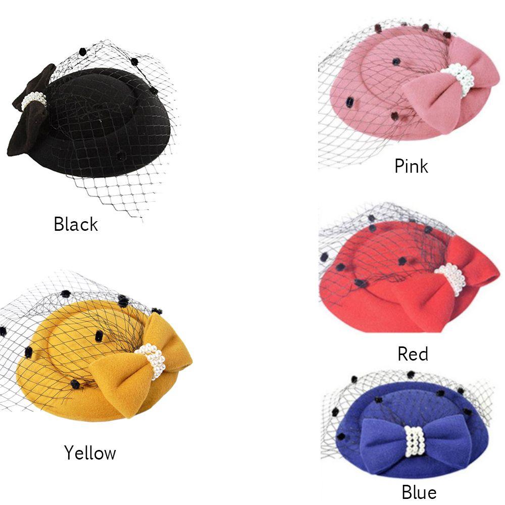 Hats Retro Hairclip Bowknot Veil Bridal Headdress Womens Vintage Hat Fascinator Hair Pillbox Hat