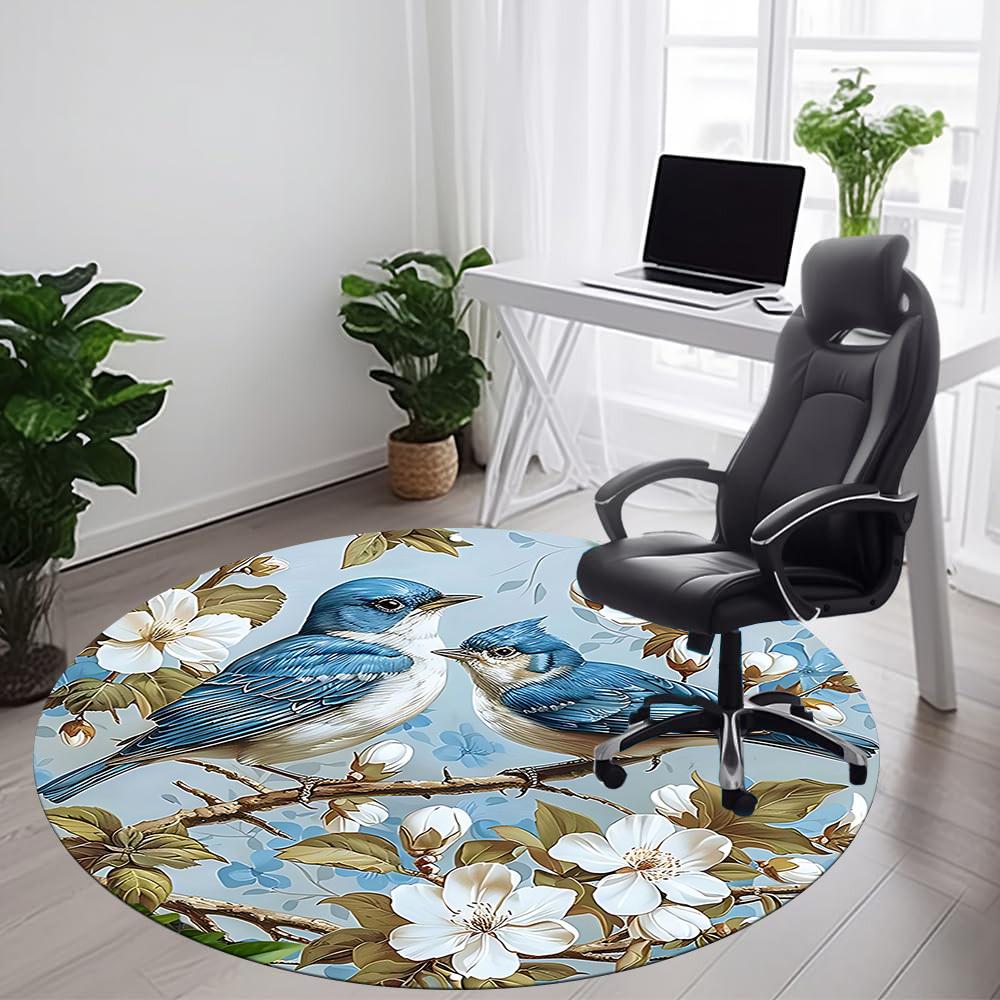 1PC Birds Blossoms Office Round Area Rug, Indoor Mat Suitable For Office, Under Office Chairs Bedroom Living Room Home Decor, Room Deco 006