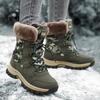Женские зимние сапоги Plus Velvet Snow Boots Casual PU Canvas со шнуровкой, теплые, для улицы, из хлопка, большие, высокие, толстые, нескользящие