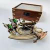Nautical Hand-made Brass Sextant With Inbuilt Compass In Wooden Box  Marine Astrolabe Model Sextant