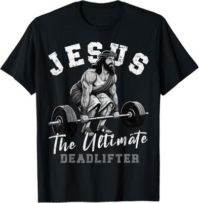 Jesus The Ultimate Deadlifter Funny Christian Workout Gym T-Shirt, Small, Black