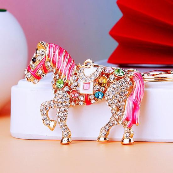 Keychain 2026 Year of Horse Key Chain Shiny Rhinestone Horse Animal Design Keychain Bag Charm Accessory