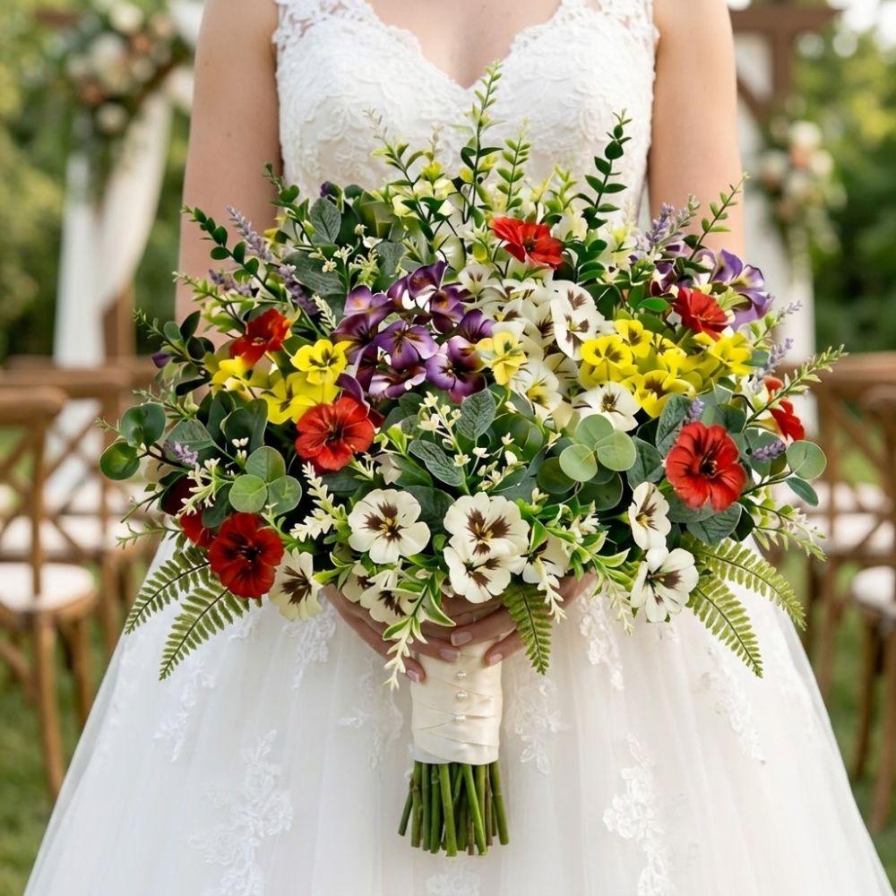 Colorful Bridal Holding Flower Realistic Artificial Bouquet Artificial Pansy Flower Home Decor