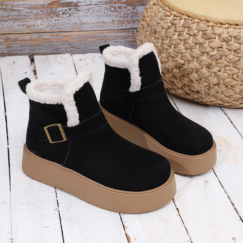 Comemore Autumn and Winter New Thick Bottom Women's Shoes Flat Bottom Snow Boots Padded Warm Cotton Shoes Casual Platorm Botines