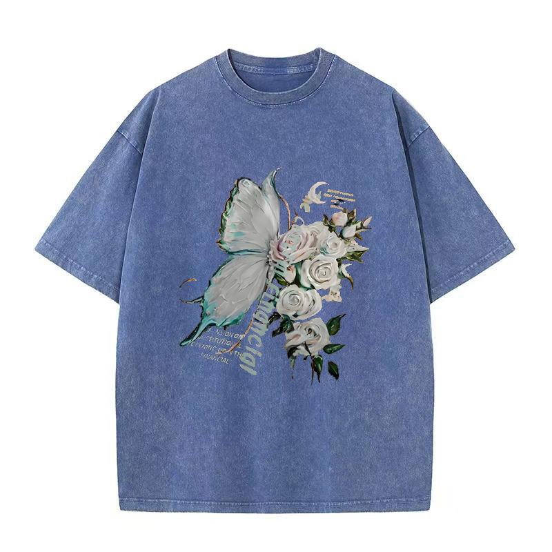 Плюс размер летние мужские и женские с одинаковым принтом бабочек, стираные футболки с короткими рукавами, футболки с короткими рукавами, футболки с логотипом Foreign Trade