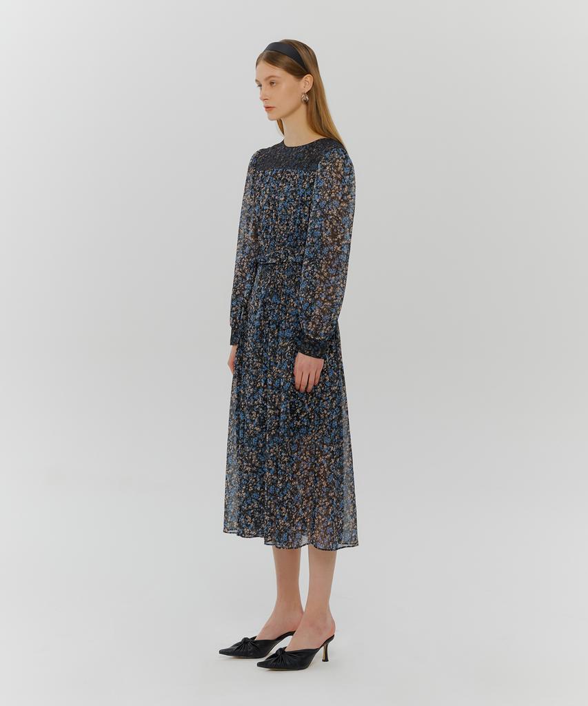 Etmont Smock Shirring Lace Dress Blue